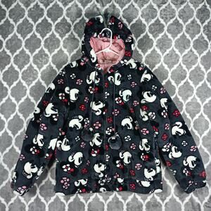 Disney Minnie Mouse Jacket Womens Large Hooded Quilted Lined Fuzzy Zip